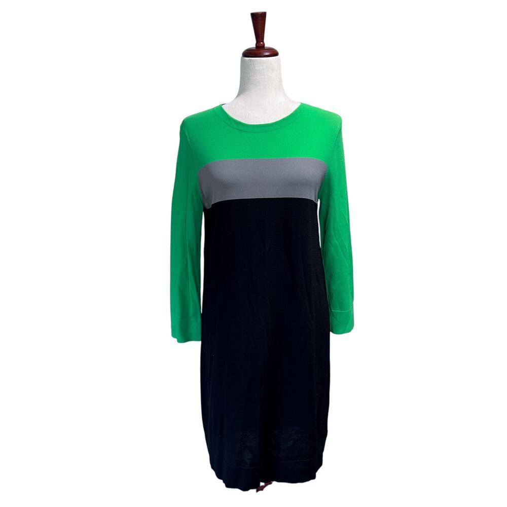 Diane von Furstenberg "Aina" Dress Medium Green Colorblock Knit Mini Dress